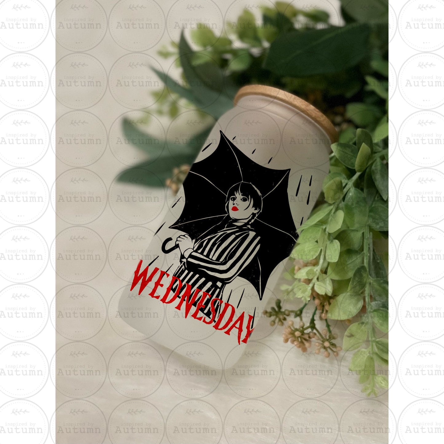 Frosted 16oz Glass Can Tumbler | Wednesday Addams | The Addams Family | Iced Coffee Glass