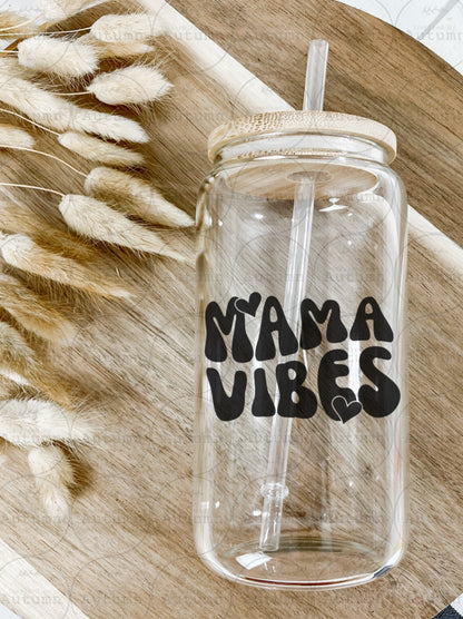 16oz Glass Can Tumbler | Mama Vibes | Mothers Day Gift | Iced Coffee Glass