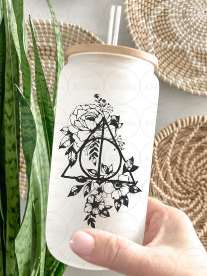 16oz Glass Can Tumbler | Deathly Hallows | Harry Potter | Three Brothers | Always | Hogwarts | Magical Wizarding | Iced Coffee Glass