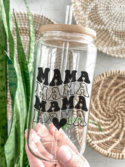 16oz Glass Can Tumbler | Mama Mama Mama Mama | Mothers Day Gift | Iced Coffee Glass