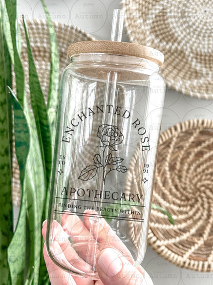 16oz Glass Can Tumbler | Enchanted Rose Apothecary | Finding The Beauty Within | Beauty And The Beast | Belle | Iced Coffee Glass