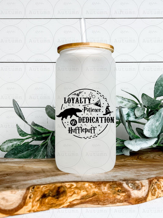 16oz Glass Can Tumbler | Harry Potter | Hogwarts Houses | Hufflepuff | Magical Wizarding World | Iced Coffee Glass