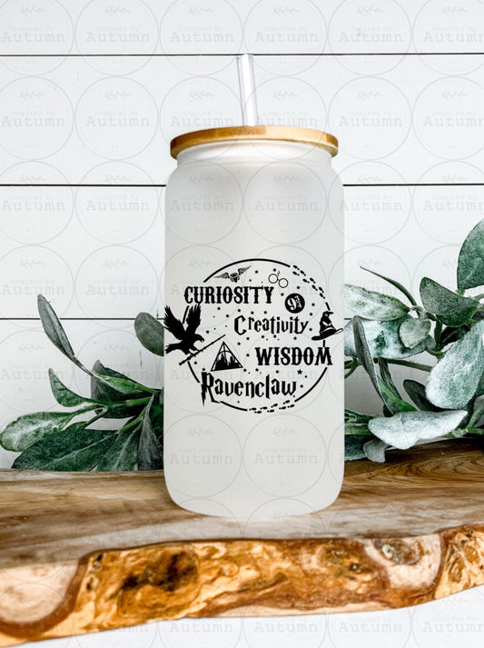 16oz Glass Can Tumbler | Harry Potter | Hogwarts Houses | Ravenclaw | Magical Wizarding World | Iced Coffee Glass