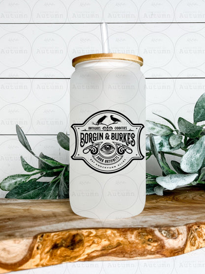 16oz Glass Can Tumbler | Harry Potter | Borgin And Burkes | Diagon Alley | Knockturn | Magical Wizarding World | Iced Coffee Glass