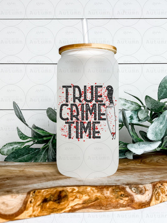 16oz Glass Can Tumbler | True Crime Time | True Crime Junkie | Iced Coffee Glass