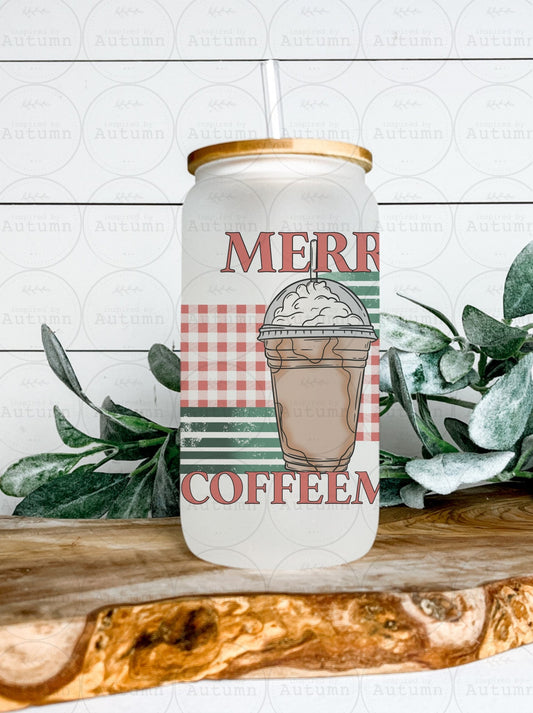 16oz Glass Can Tumbler | Merry Coffeemas | Christmas | Iced Coffee Glass