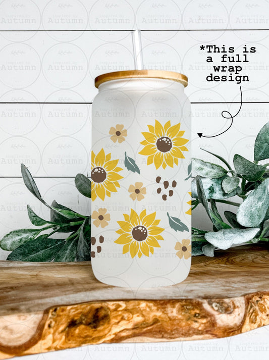 16oz Glass Can Tumbler | Sunflower | Floral | Fall Vibes | Iced Coffee Glass