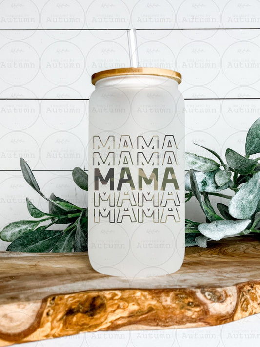 16oz Glass Can Tumbler | Mama | Camo | Mothers Day Gift | Iced Coffee Glass