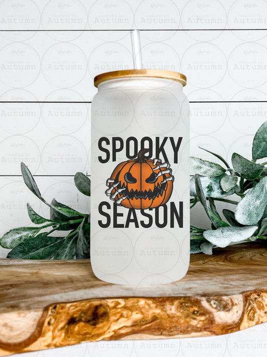 16oz Glass Can Tumbler | Spooky Season | Bats | Skulls | Skellie | Pumpkins | Halloween | Iced Coffee Glass