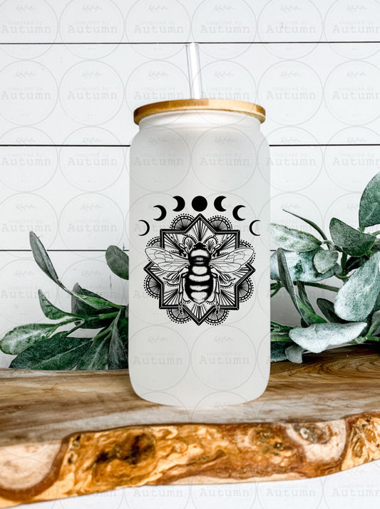 16oz Glass Can Tumbler | Just A Phase | Moon Phases | Bee | Mandala | Iced Coffee Glass