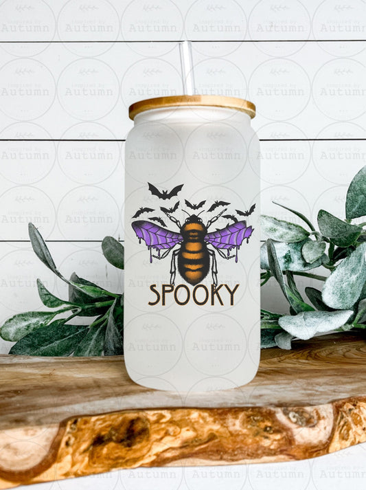 16oz Glass Can Tumbler | Spooky Season | Bats | Bee | Pumpkins | Halloween | Iced Coffee Glass