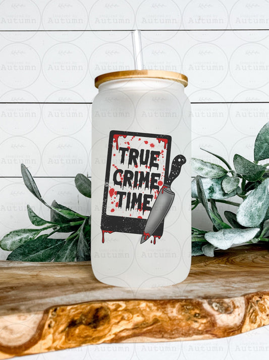 16oz Glass Can Tumbler | True Crime Time | True Crime Junkie | Iced Coffee Glass