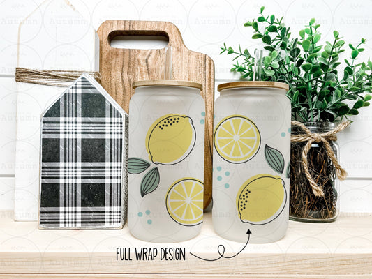 16oz Glass Can Tumbler | Lemons | Fruit | Iced Coffee Glass