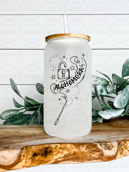 16oz Glass Can Tumbler | Harry Potter | Alohomora | Hogwarts | Magical Wizarding World | Iced Coffee Glass