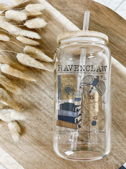 16oz Glass Can Tumbler | Harry Potter | Hogwarts Houses | Ravenclaw | Magical Wizarding World | Iced Coffee Glass