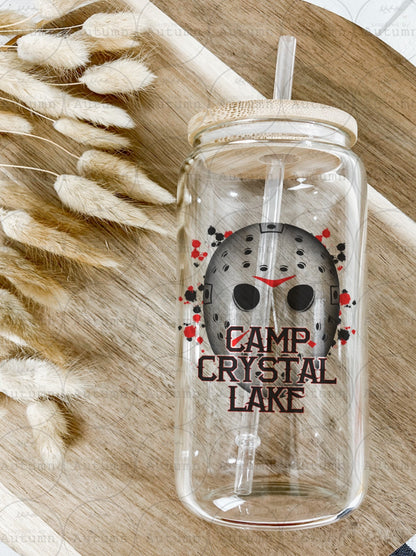 16oz Glass Can Tumbler | Camp Crystal Lake | Horror | Iced Coffee Glass