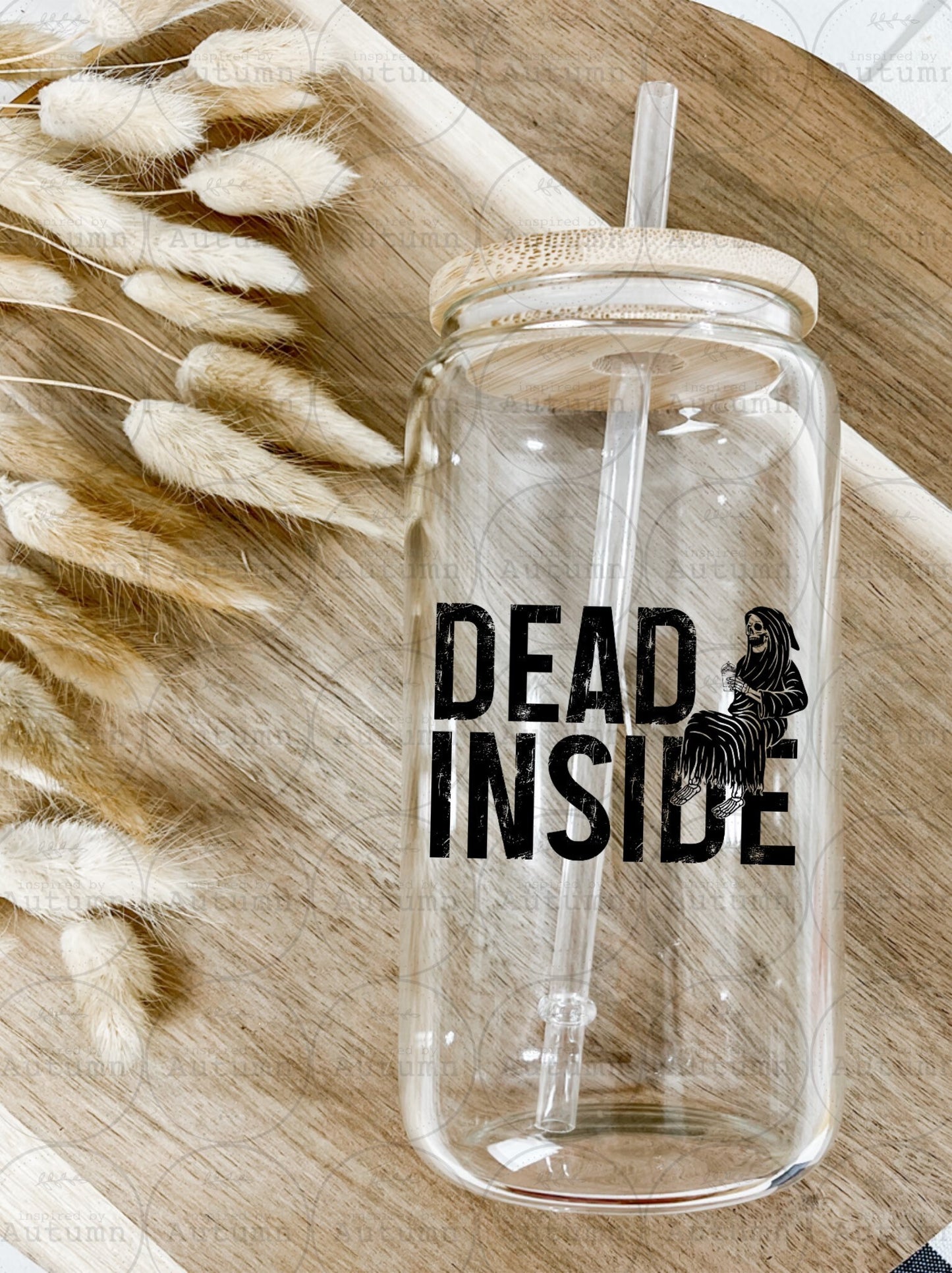 16oz Glass Can Tumbler | Dead Inside | Skellie | Grim Reaper | Iced Coffee Glass