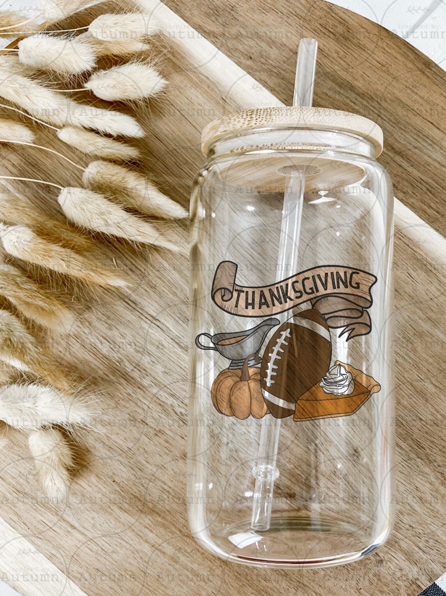 16oz Glass Can Tumbler | Thanksgiving | Turkey | Touchdowns | Football | Family | Pumpkin Pie | Iced Coffee Glass