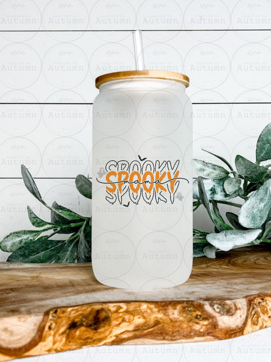 16oz Glass Can Tumbler | Spooky Mama | Mom Life | Spooky Season | Bats | Ghosts | Pumpkins | Halloween | Iced Coffee Glass