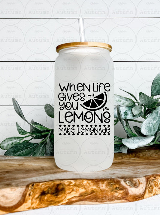 16oz Glass Can Tumbler | When Life Gives You Lemons Make Lemonade | Freshly Squeezed | Iced Coffee Glass