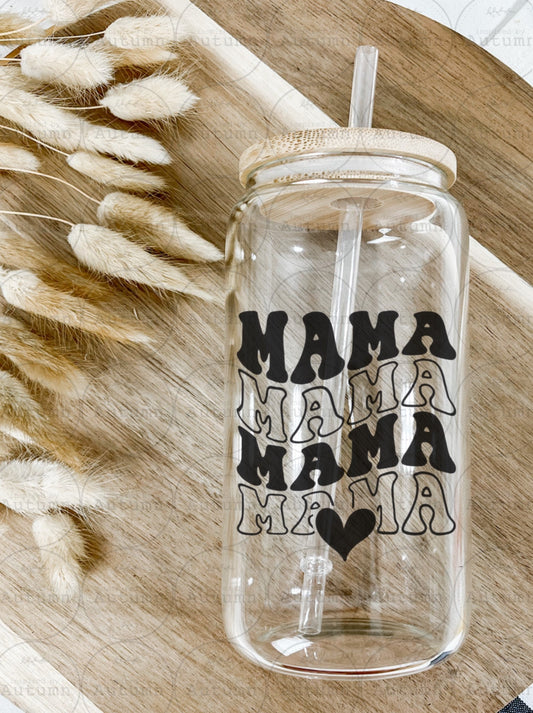 16oz Glass Can Tumbler | Mama Mama Mama Mama | Mothers Day Gift | Iced Coffee Glass