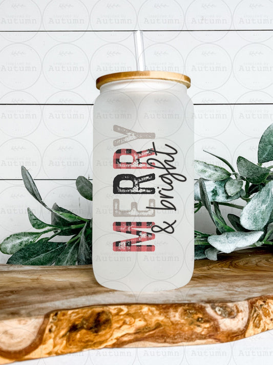 16oz Glass Can Tumbler | Merry And Bright | Christmas | Iced Coffee Glass