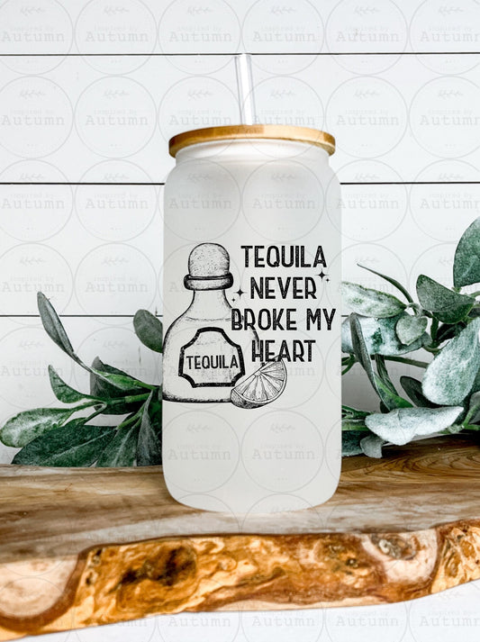 16oz Glass Can Tumbler | Tequila Never Broke My Heart | Lime | Margaritas | Iced Coffee Glass