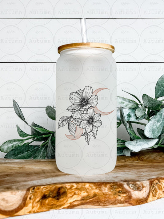 16oz Glass Can Tumbler | Moon | Floral | Iced Coffee Glass