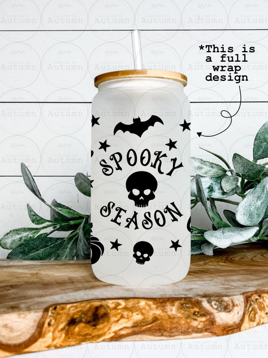 16oz Glass Can Tumbler | Spooky Season | Bats | Skulls | Pumpkins | Halloween | Iced Coffee Glass