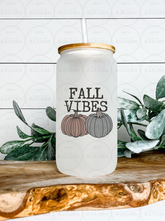 16oz Glass Can Tumbler | Fall Vibes | Autumn | Pumpkin Spice | Pumpkins | Cozy Season | Iced Coffee Glass