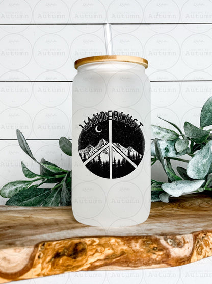 16oz Glass Can Tumbler | Wanderlust | Adventure | Mountains | Moon | Trees | Travel | Iced Coffee Glass