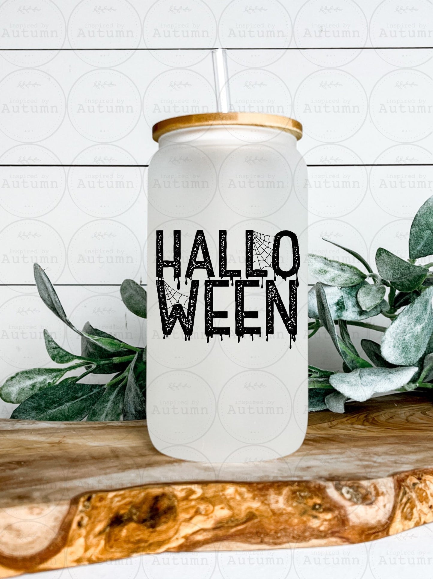 16oz Glass Can Tumbler | Halloween | Spooky Season | Bats | Pumpkins | Spider Webs | Iced Coffee Glass