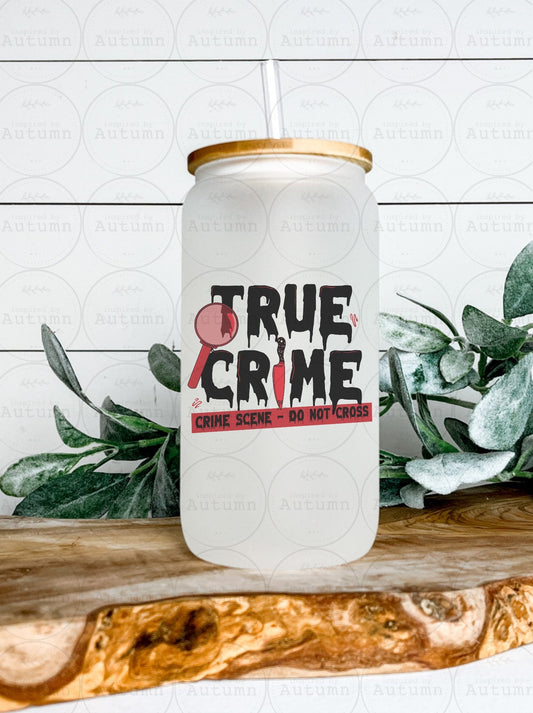 16oz Glass Can Tumbler | True Crime Time | True Crime Junkie | Crime Scene | Do Not Cross | Iced Coffee Glass