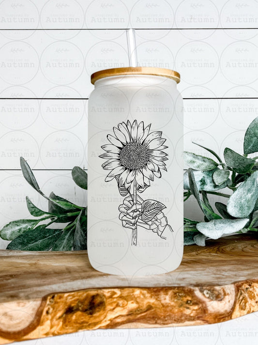 16oz Glass Can Tumbler | Sunflower | Skellie | Skeleton | Iced Coffee Glass