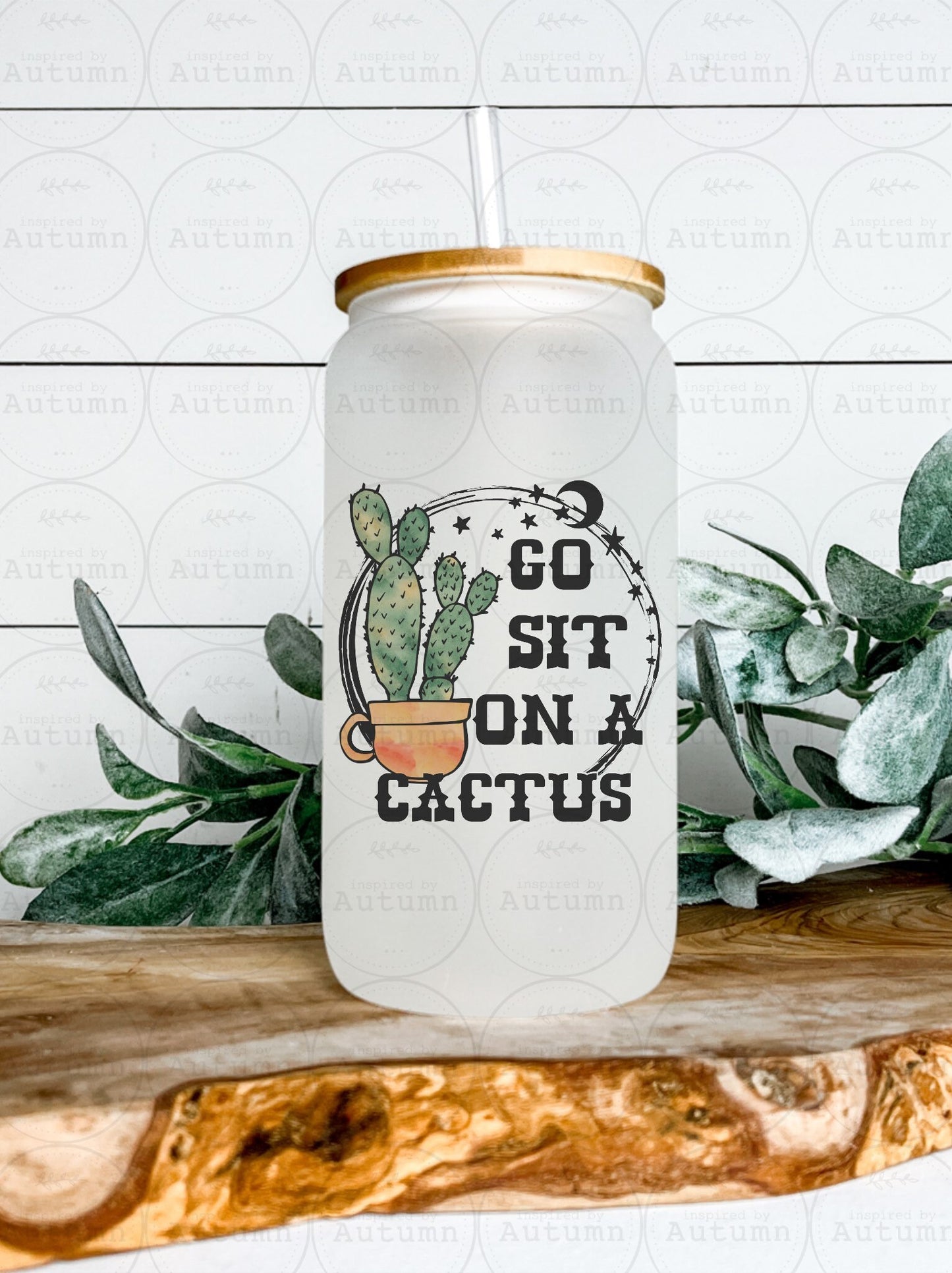16oz Glass Can Tumbler | Go Sit On A Cactus | Sarcastic | Crazy Plant Lady | Iced Coffee Glass