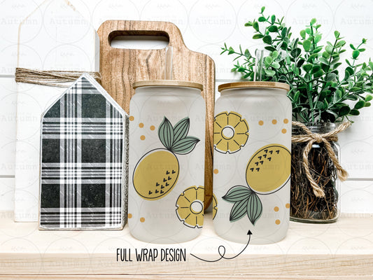 16oz Glass Can Tumbler | Pineapples | Fruit | Iced Coffee Glass