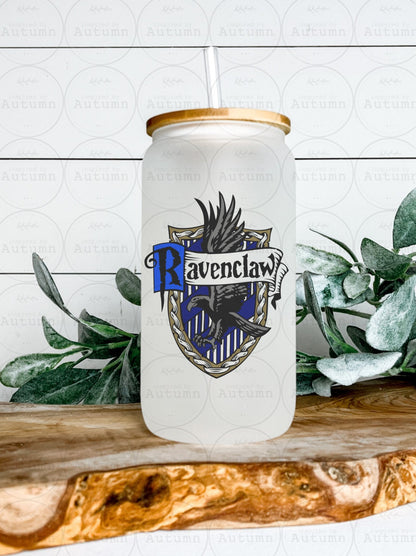 16oz Glass Can Tumbler | Harry Potter | Hogwarts Houses | Ravenclaw | Magical Wizarding World | Iced Coffee Glass