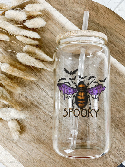 16oz Glass Can Tumbler | Spooky Season | Bats | Bee | Pumpkins | Halloween | Iced Coffee Glass