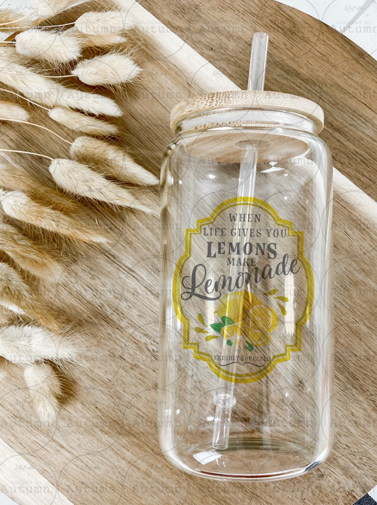 16oz Glass Can Tumbler | When Life Gives You Lemons Make Lemonade | Freshly Squeezed | Iced Coffee Glass