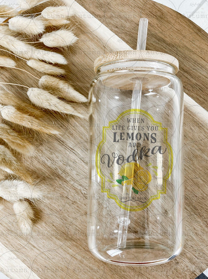 16oz Glass Can Tumbler | When Life Gives You Lemons Add Vodka | Don’t Be Sour | Iced Coffee Glass
