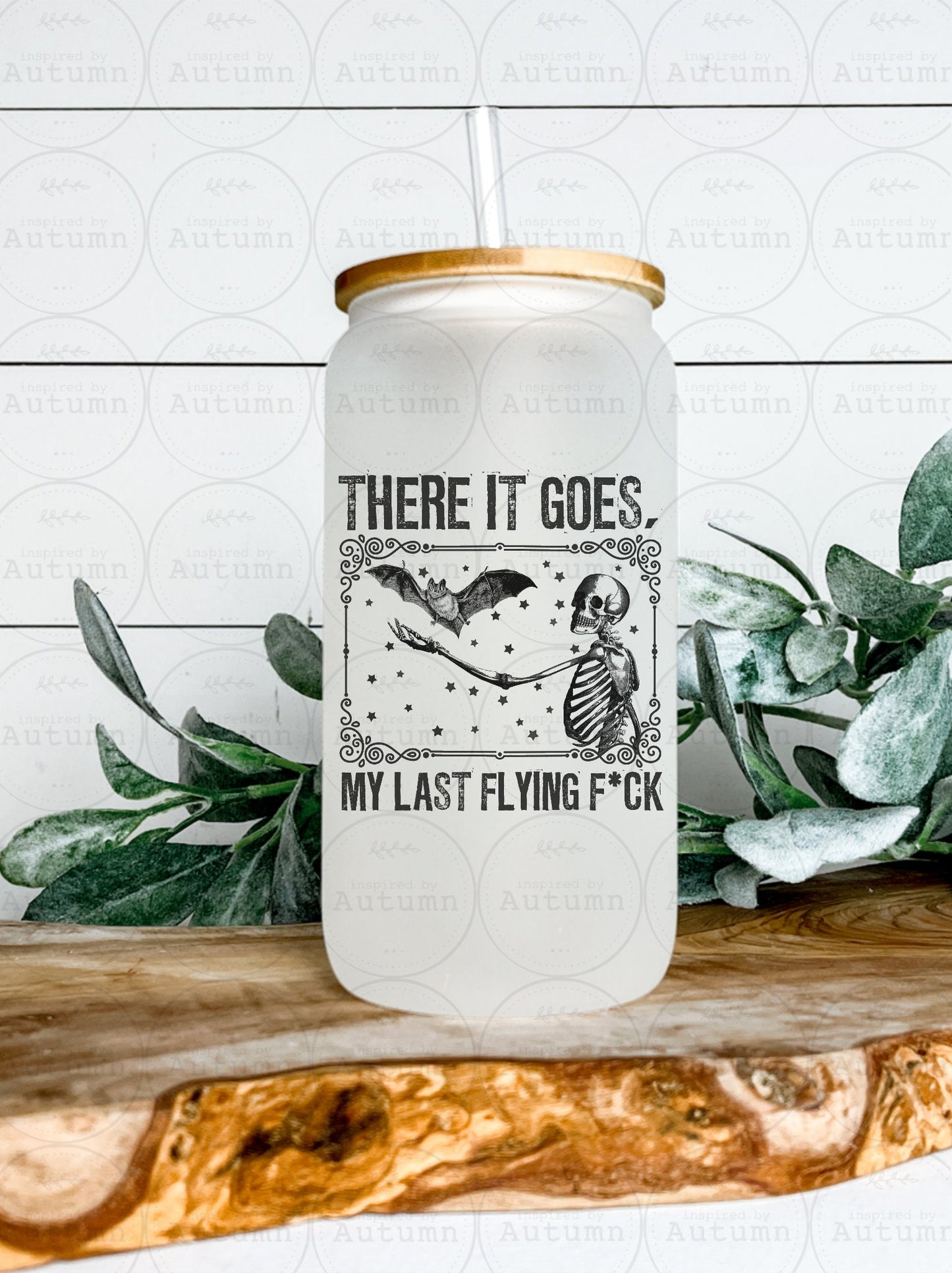 16oz Glass Can Tumbler | There It Goes, My Last Flying Fuck | Skellie | Skeleton | Iced Coffee Glass