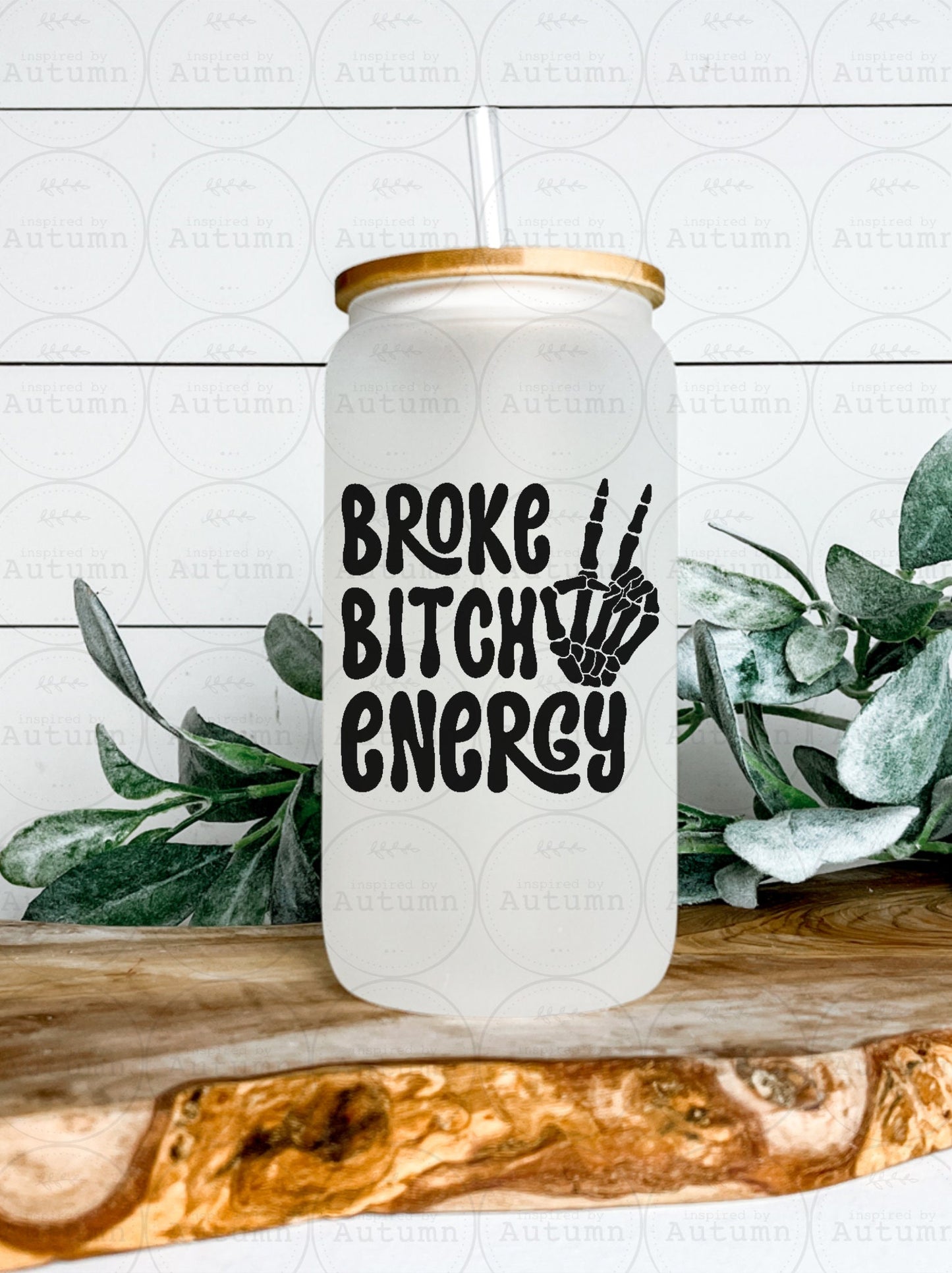 16oz Glass Can Tumbler | Broke Bitch Energy | Skellie | Skelleton | Iced Coffee Glass