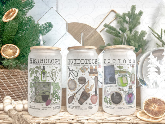 16oz Glass Can Tumbler | Harry Potter | Herbology | Quidditch | Potions | Magical Wizarding | Iced Coffee Glass