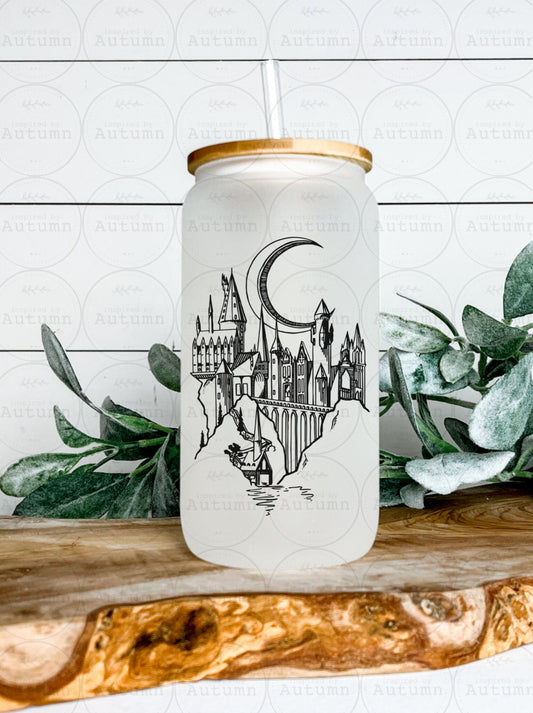 Frosted 16oz Glass Can Tumbler | Harry Potter | Hogwarts | Magical Wizarding World | Iced Coffee Glass