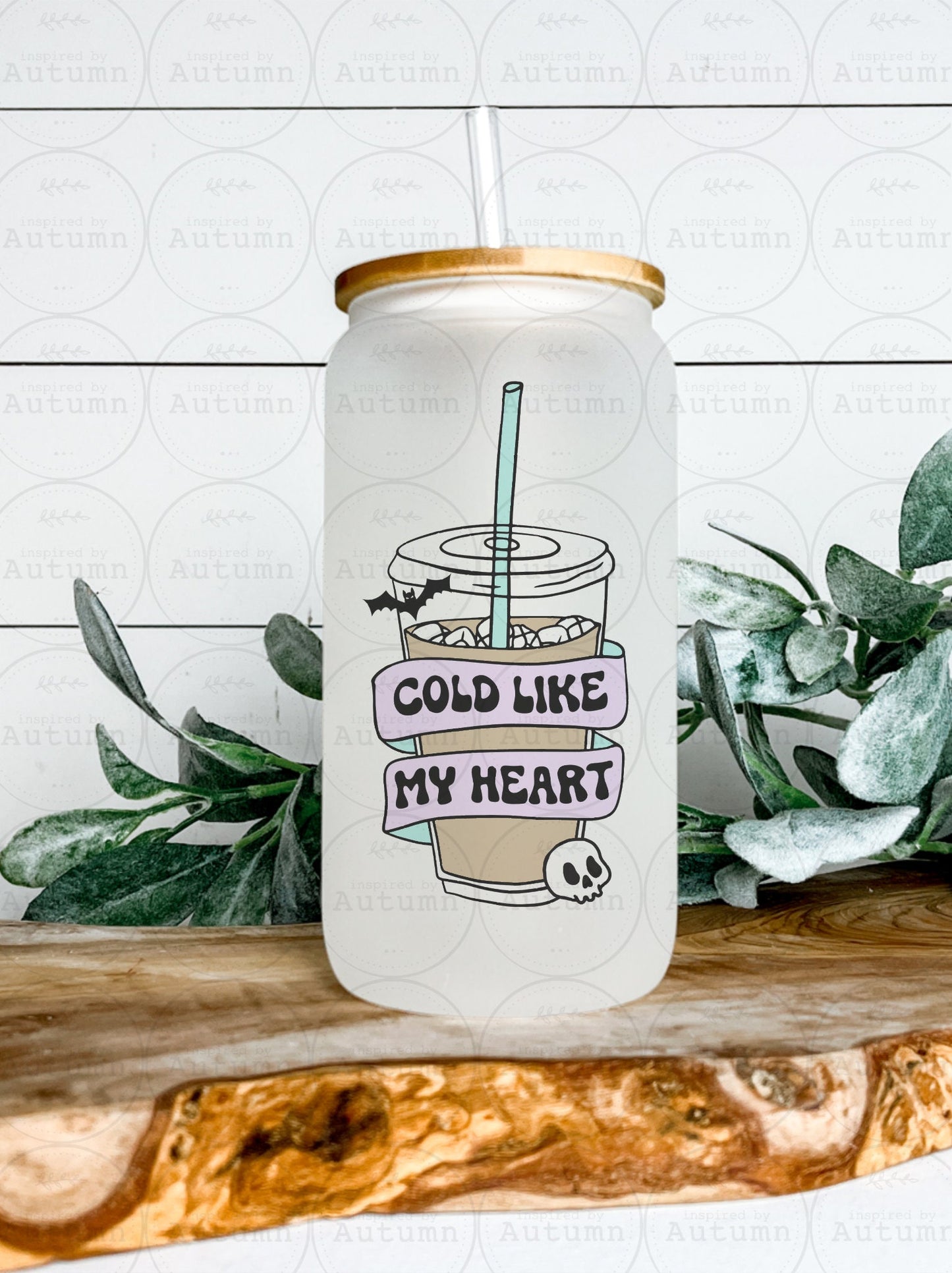16oz Glass Can Tumbler | Cold Like My Heart | Skellie | Bats | Coffee Lover | Iced Coffee Glass