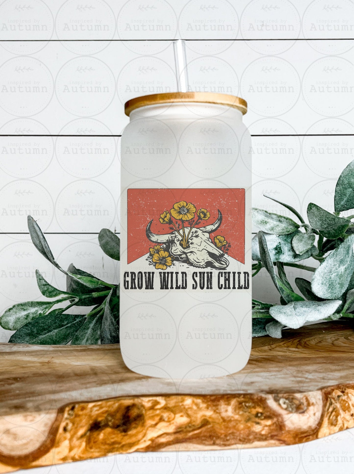 16oz Glass Can Tumbler | Grow Wild Sun Child | Bull Skull | Country | Texas | Floral | Iced Coffee Glass