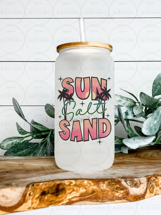 16oz Glass Can Tumbler | Sun Salt Sand | Beach | Summer | Iced Coffee Glass