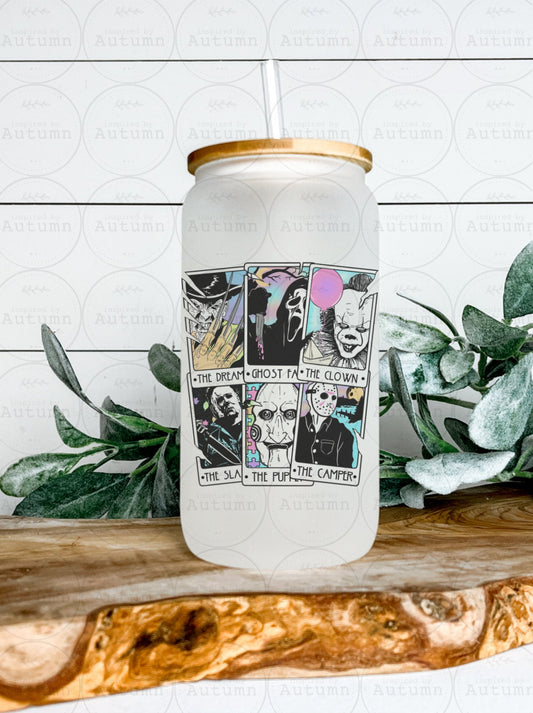 16oz Glass Can Tumbler | Horror | Tarot Cards | Neon | Iced Coffee Glass