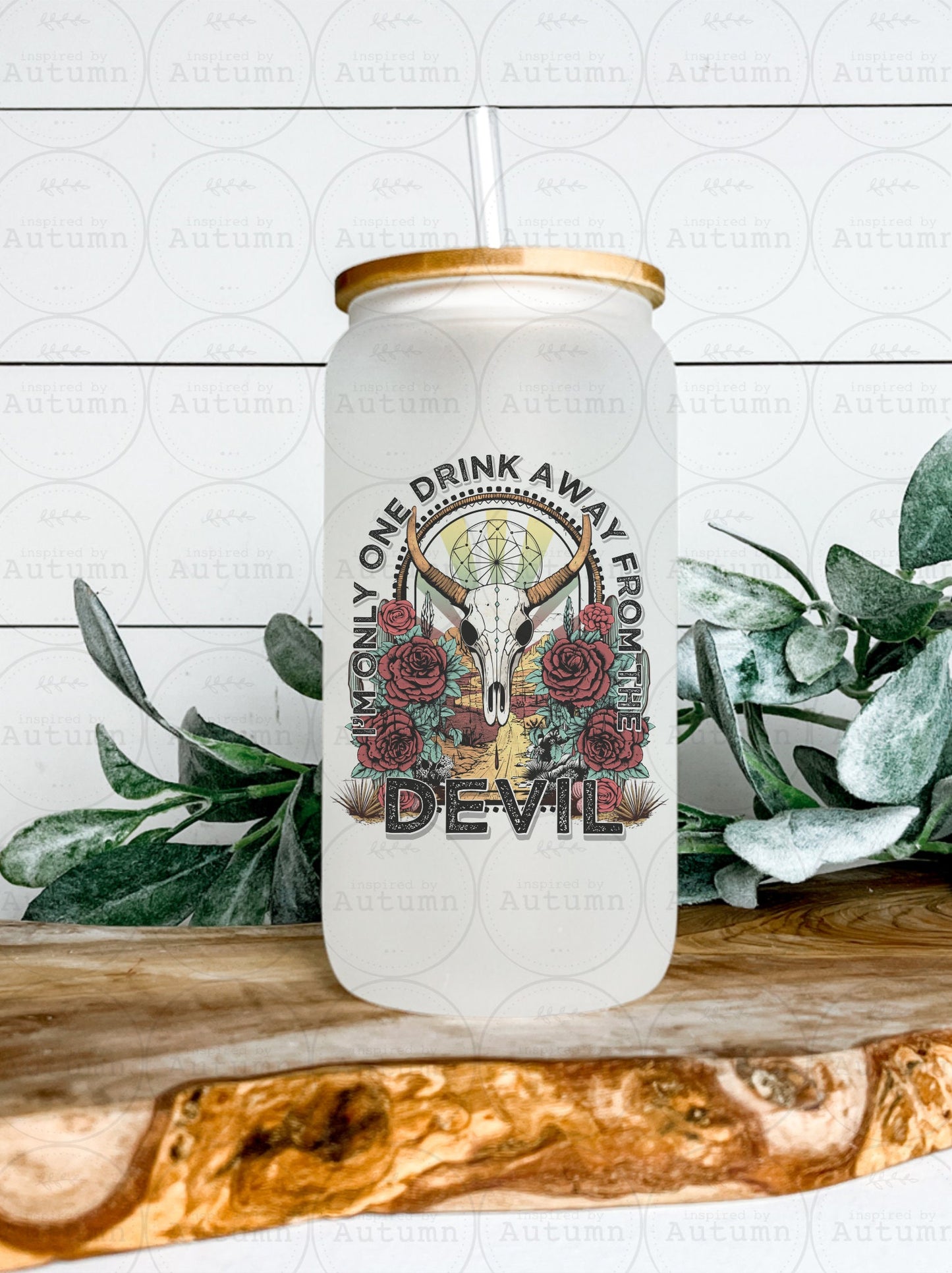 16oz Glass Can Tumbler | Country | Bull Skull | Texas | Iced Coffee Glass